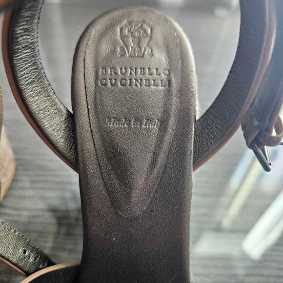 Brunello Cucinelli Leather Wedge Sandal Size 39 US 8.5 9 - Picture 6 of 10